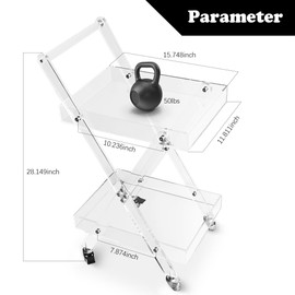 2-Tier Acrylic Storage Rolling Cart，Clear Bathroom Cart Organizer,Two Tiered Craft Carts with Wheels and Handle for Laundry Bathroom Kitchen Living Room，Sturdy