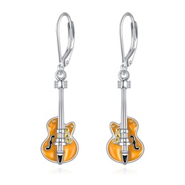 ZPMMPZ Guitar Earrings S925 Sterling Silver Guitar Leverback Dangle Drop Earrings Guitar Dangling Hanging Jewelry Gifts for Women