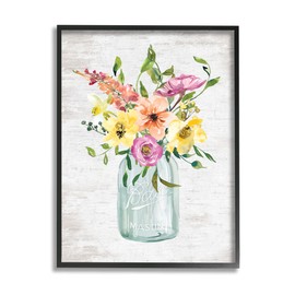 Stupell Industries Spring Meadow Bouquet Traditional Glass Jar Flowers Black Framed Wall Art, 16 x 20, Pink