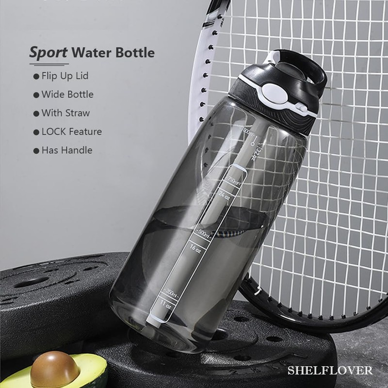Generic SHELFLOVER Light Blue Water Bottle With Narrow Straw, BPA