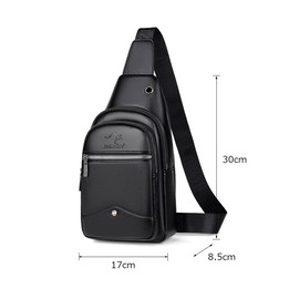 Cenvins One Shoulder Men's Body Bag, Crossbody Bag, Shoulder Bag, Chest Bag, Messenger Bag, PU Leather, Large Capacity, Lightweight with Earphone Hole, Unisex, Black, Black B