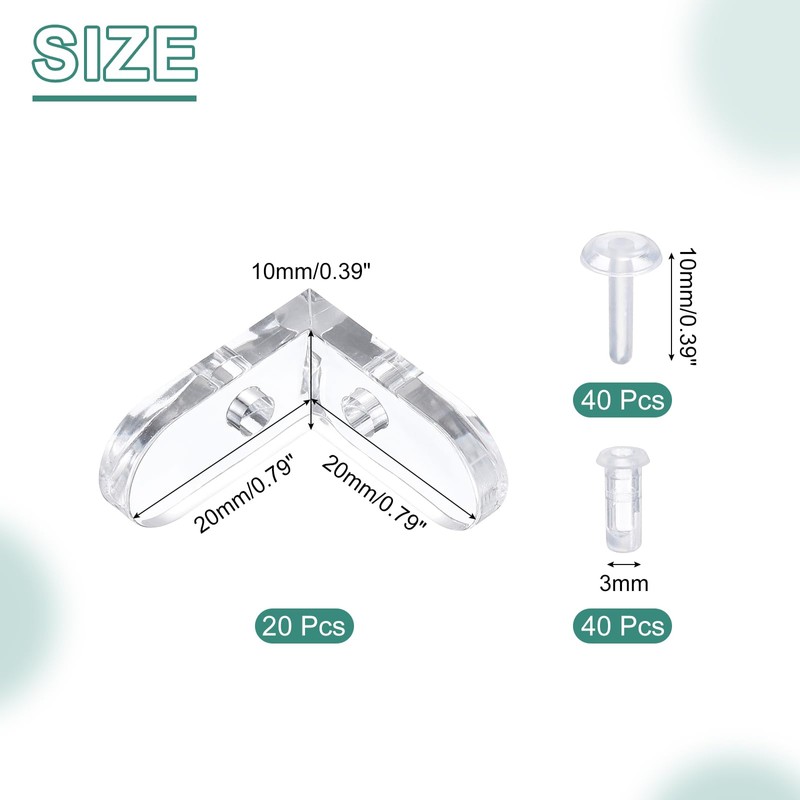 sourcing map 20 Set Acrylic Corner Bracket, L-Shaped Corner Connector