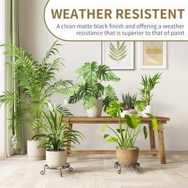 PROWORX 2 Pack 10” Diameter Metal Outdoor Plant Stand Indoor, Black Heavy Duty Potted Holder, Round Anti-Rust Wrought Iron Flower Planter Pot Display Stands for Home Garden