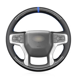 MEWANT DIY PU Carbon Fiber Black Artificial Leather Steering Wheel Wrap for Chevy Blazer Silverado 1500 2500 Suburban