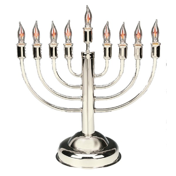 Aviv Judaica Classic Electric Hanukkah Menorah - Includes 9 Flickering Bulbs, Round Base