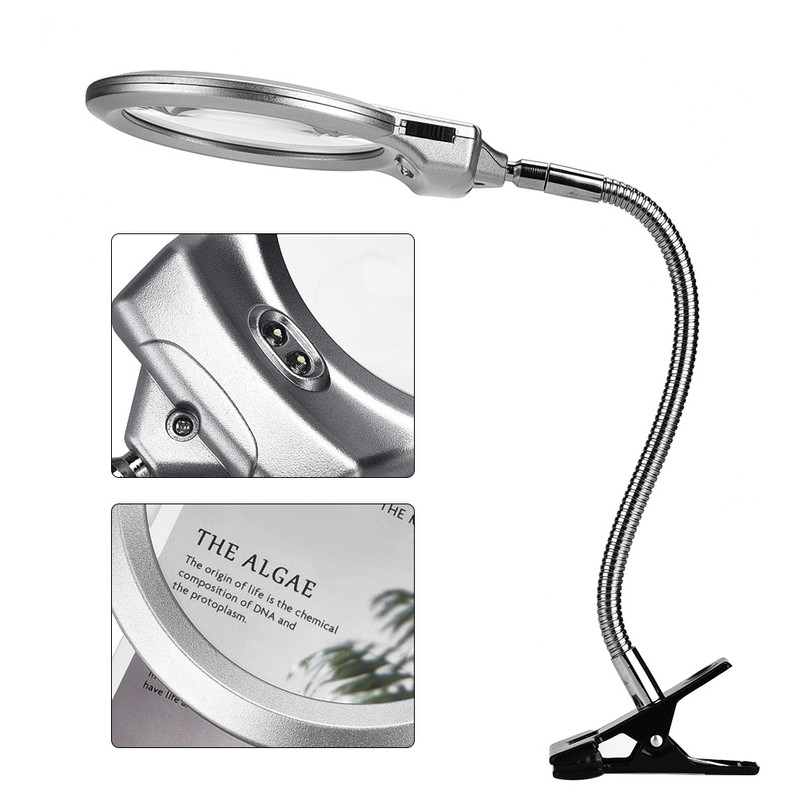 Desk Clip Clamp Flexible Magnifier Adjustable LED Magnifying Glass Jewelry