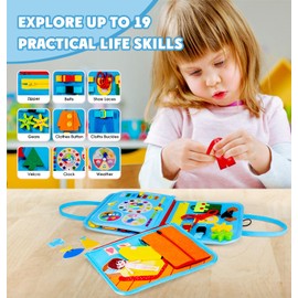 Guolely Busy Board Montessori Toys, Preschool Learning Activities Educational Toy - Busy Book Travel Sensory Toy for 1-6 Year Old Toddlers,Boys & Girls & Autistic (Sky-Blue Dinosaurs)