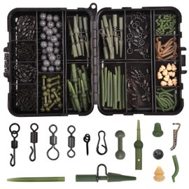 230pcs Carp Fishing Tackle Box Kit - Fishing Rigs Making Accessories - Swivel Snaps, Leader Clips, Rubber Sleeves, Terminal Tackle