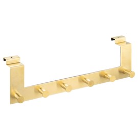 Navaris Over the Door Hanger Hooks - Coat Rack with 6 Knobs for Doors with a Step - up to 4cm Thick - Stainless Steel Gold