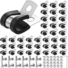 Otoolling 251 Pcs 3/8-inch Stainless Steel Wire Clamps Kit with Screws Bolts Nuts Accessories Rubber Coated Cushioned Hose Pipe Wire Clamps for Lines, Cord Installation