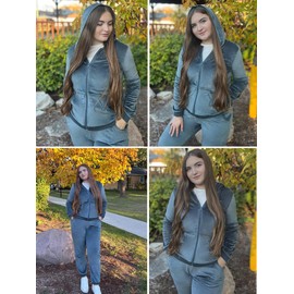HOTOUCH Womens Athletic Clothing sets Workout Running Jogging Warmup Sports Velour Tracksuit Womens y2k Grey, X-Small
