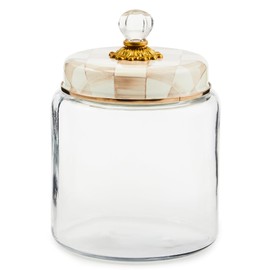 MACKENZIE-CHILDS Large Kitchen Canister, Decorative Glass Storage Jar with Lid, Brown-and-White Mocha Check