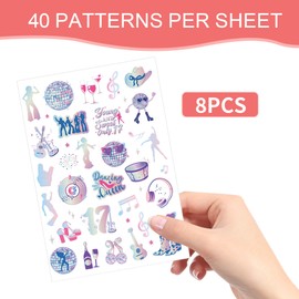 Dance Queen Party Temporary Tattoos - 200+ Disco 17th Birthday Girl Party Decorations, 70s Groovy Party Favors Fake Tattoo for Girls (8 sheets)