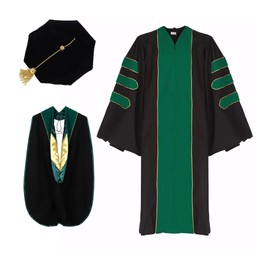 Ariro Unisex Deluxe Doctoral Graduation Gown and Doctoral Hood 8 Sided Tam Package (Emerald Green, 48)