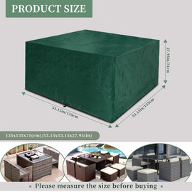 Funshot Cover for Cube Garden Furniture Waterproof Protective Cover, Anti-UV, Windproof, Outdoor Patio Table Cover, Rattan Furniture Covers, Patio Set Cover, Green, 135 x 135 x 71 cm