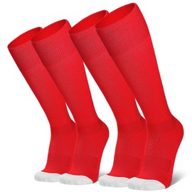WHIPPY 2 Pairs Baseball Soccer Softball Socks for Youth Adult Over-the-Calf Knee High Socks for Boy Girl Red L