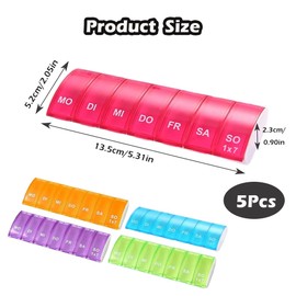 TogtherKings Pack of 5 Pill Box 7 Days, Small Pill Box Compartments, Reusable Pill Box, Mini Organiser Rainbow, for Medication Box, Pill Box, Pill Box, Pill Divider Week