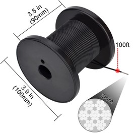 100Ft Black Vinyl Coated 304 Stainless Steel Wire Rope for Outdoor Light 2 mm Guide With 50 Pcs Alloy Sleeves