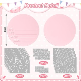 Geelin 2 Pcs 6 Inch Pink Newborn Announcement Sign for Hospital Acrylic Birth Announcement Sign Baby Name Milestone Plaques DIY with 14 Sheets Alphabet Transfer Stickers for Photo Props Baby Shower
