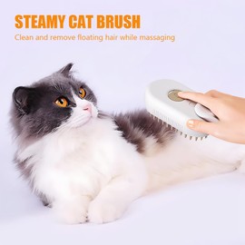 OneNine Cat Steam Brush, 4 in 1 Cat Steamy Brush for Cat, Multifunctional Cat Steamer Brush, Cat Grooming Brush Pet Hair Removal Comb for Cat and Dog, Cat Hair Brush for Removing Tangled and Loosse(White)