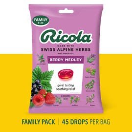 Ricola Berry Medley Throat Drops, 45 Count, Delicious Throat Relief & Care, Oral Anesthetic, Naturally Flavored