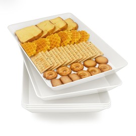 AMGBZT Serving Tray Platter, 5 Pcs Food Tray for Veggie Fruit Snack Dessert Cookie Cheese, Food Trays for Party Supplies Display, Plastic Platters for Serving Food, Large White Trays, BPA Free