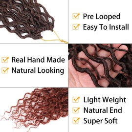 Burgundy Goddess Locs Crochet Hair 24 Inch 8 Packs Natural Looking, Boho River Goddess Crochet Braiding Hair Trendy & Edgy Faux Locs Crochet Hair Fashion for Women (#T350)