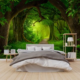 GLWYHY - Vision 3D Forest Wallpaper Bedroom Beautiful Landscapes Mural Green Trees Nature Plants Large Living roo TV Background Wall Paintings - 151"x105"（W X H）