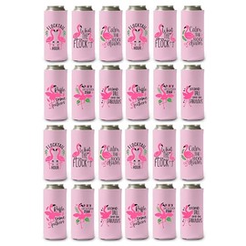 Pink Flamingo Skinny Can Coolers - Insulated 12oz Beverage Beer Soda Coozies Party Favors Supplies Decor (Set of 24)