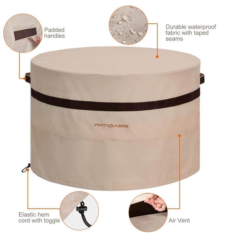 PATIOASIS Round Fire Pit Cover 40 inch Dia Waterproof 600D