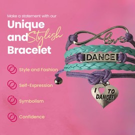 Dance Bracelet- Dance Jewelry - Teal and Purple Love Dance Charm Bracelet- Gift for Dance Recitals & Dancers