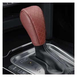 DUSCOKE Leather Car Gear Shift Knob Cover, Anti-Slip Breathable Car Shifter Lever Cover, Automatic Shift Knob Handle Protector, Universal Auto Interior Decorative Accessory for Sedan, SUV (Burgundy)