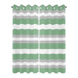 Liajuuhlgas Strpie Outdoor Curtains for Patio, Sage Green Gray White Waterproof Outside Curtains with Grommet Top Weatherproof Minimalism Curtain for Cabana Pergola Gazebo, 2 Pack, 54" W x 84" L