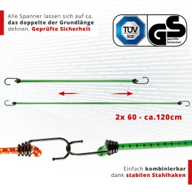 Walser Luggage Straps with Hooks, Bungee Rubber Set 2 x 60 cm Green, 2 Lashing Straps with Hooks, Luggage Strap, Tension Rope, Expander Set, Rubber Tensioner Green