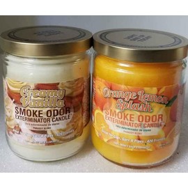 Smoke Odor Exterminator 13 oz Jar Candles Assortment Two Fragrances Bundle Creamy Vanilla/Orange Lemon Splash