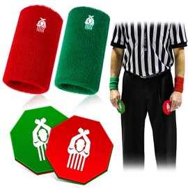Deekin 1 Piece Wrestling Flip Disc Pliable Plastic Referee Coin and 2 Pieces Arm Wrestling Wrist Bands Red Green Referee Wristband for Match Training Umpire