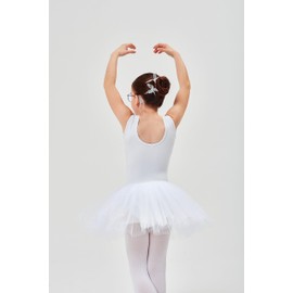 tanzmuster ® Girls' Ballet Dress Tutu – Lottie – Soft Cotton Material with Lace Front for Children’s Ballet, white, 128/134