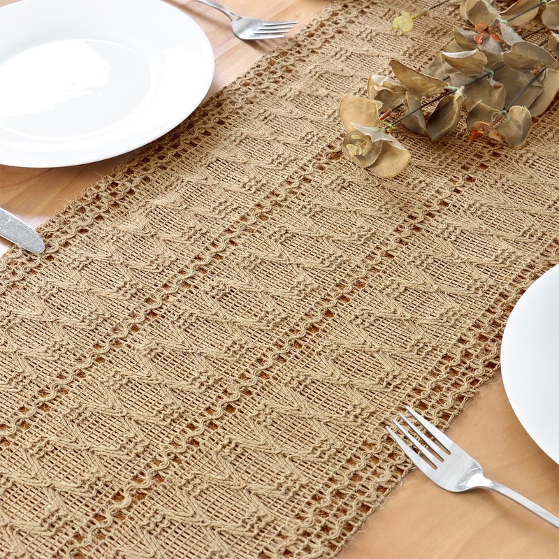 Dremisland Brown Macrame Table Runner Jute Boho Jute Ribbon Table
