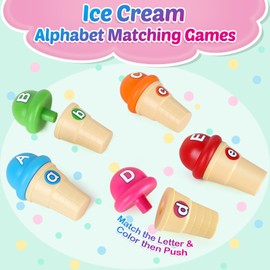 Torlam Alphabet Learning Ice Cream Toy Play Set, Toddler to Little Kid, Letter Matching Toy, 26 Letters Games, 52 Pieces