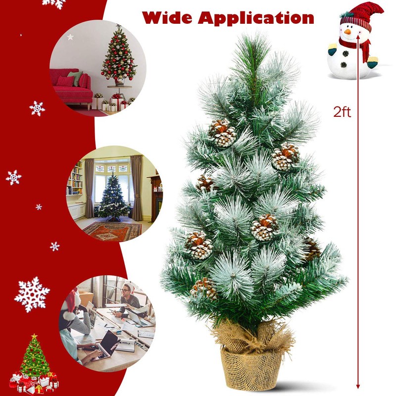 GYMAX 2FT Artificial Christmas Tree, Mini Tabletop Christmas Tree with