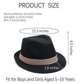 Ultrafun 4 Pack Kids Fedora Hat Short Brim Straw Trilby Jazz Hat Summer Sun Beach Cap for Boys Girls 5-10 Years (Navy)