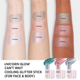 UNICORN GLOW Can't Wait Cooling Glitter Stick (for FACE & Body) 01 Abyss - Green Glitter Face Body glitter with hyaluronic acid