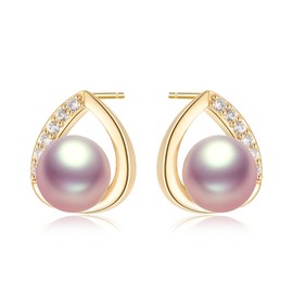 AINUOSHI Purple Pearl Earrings 14K Gold Plated Teardrop Stud Earrings Ladies Jewellery Gifts For Women Mum Mother's Day Birthday