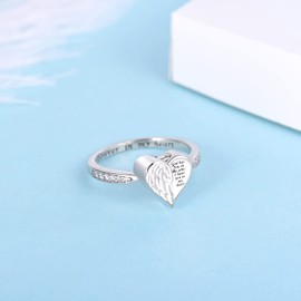 Angel Wing Cremation Jewelry Heart Cremation Ring for Women - 925 Sterling Silver Ashes Rings for Pet Human Ash