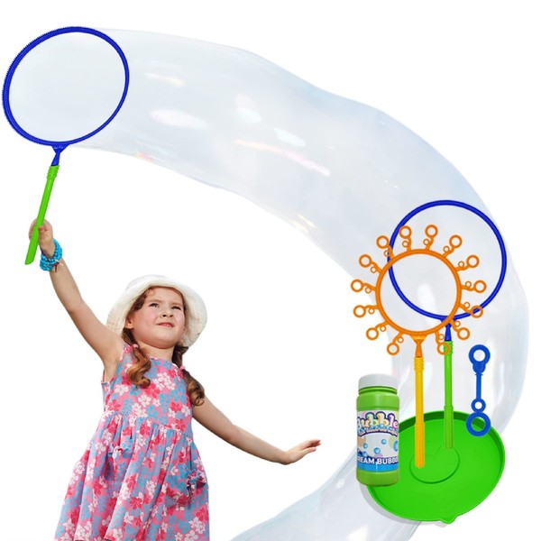 OleOletOy Giant Bubble Wand Set: Big Bubble Maker Toy for Kids and Adults with Bubble Refill Solution, Fun Outdoor and Indoor Activity for Girls, Boys, Toddlers and Children to Enjoy
