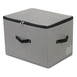 Rigid Foldable Fabric Storage Box with Zipper lid, handle, Garment Bedding Storage Basket Organizer for Wardrobe Shelf, Washable, 44×33×31cm, Dark Grey