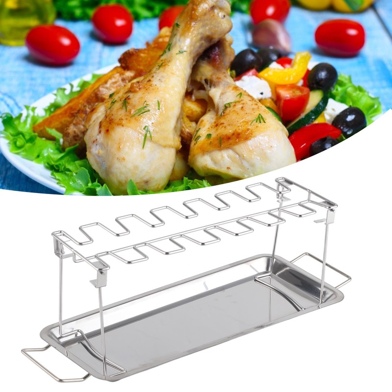 Chicken Leg Grill Rack with Drip Pan Stainless Steel Roaster