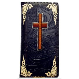 ss Men Wallet Western Bifold Check Book Style W050 Cross Black
