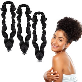 LLMSIX 3PCS Silk Hair Ties, Adjustable Slip Scrunchies Extra Length Black Slip Hair Ties Elastics Silk Scrunchies for Curly Hair Natural Hair Long Afro Ponytail Styles