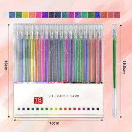 EMAGEREN Pack of 18 Glitter Gel Pens, 1.0 mm Glitter Pens Gel Pen Set with Glitter Metallic Gel Pen Glitter Retractable Ballpoint Pen Gel Pen Set for Children Adults (18 Colours)